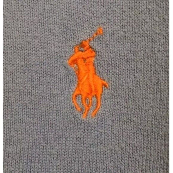 Vtg Polo Ralph Lauren Sweater V Neck Pima Cotton Light Blue Sz XXL Orange Pony - Picture 4 of 7